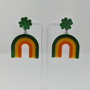 St. Patrick's Day rainbow and four leaf clover earrings